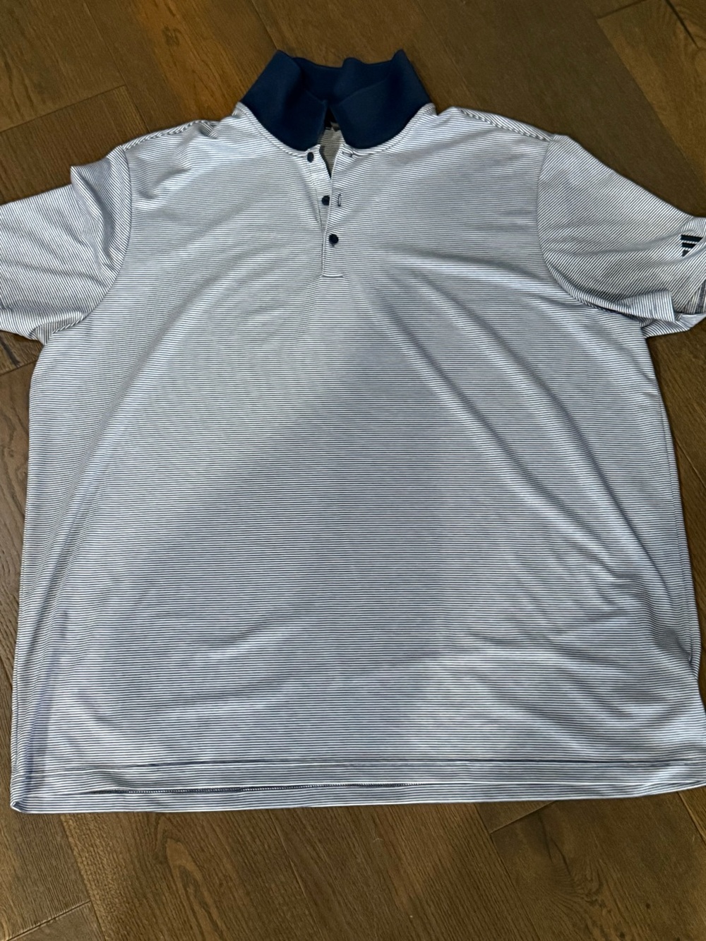 adidas Light Gray and blue striped Golf Polo with Navy Collar